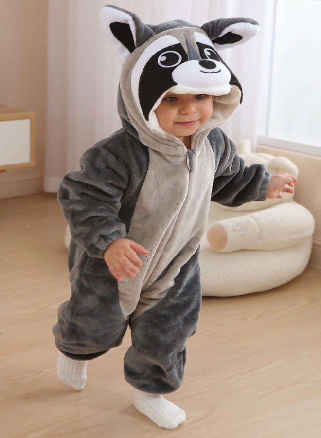 DarkCom Unisex Baby Animal Onesie Toddler Hooded Romper Halloween Cosplay Grey Raccoon Costumes Kids' Christmas Gifts 6-12 Months - Image 5